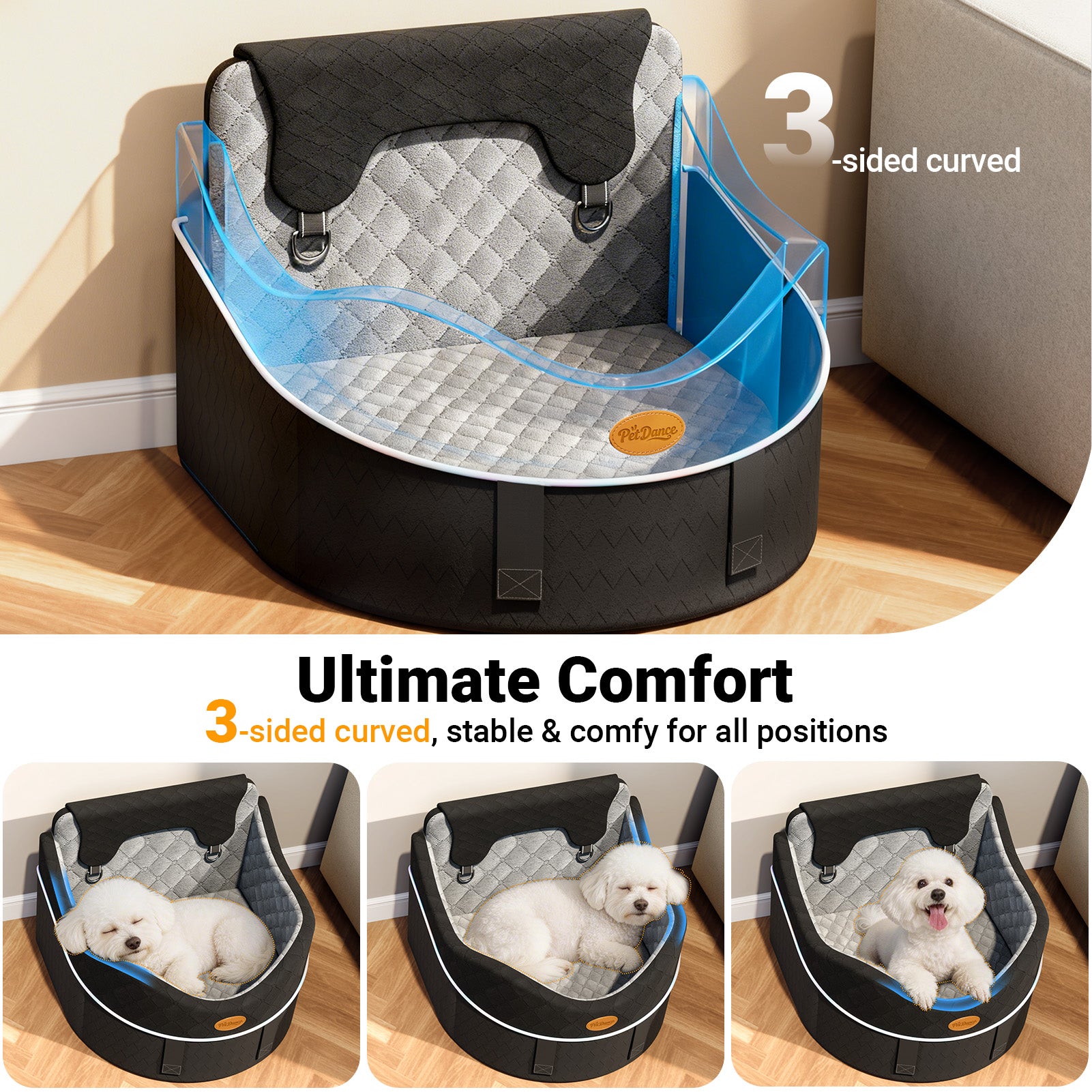 DB16 Dog Car Seat for Small Medium Dogs, Safety Design 3-Point Fixed Pet Travel Seat