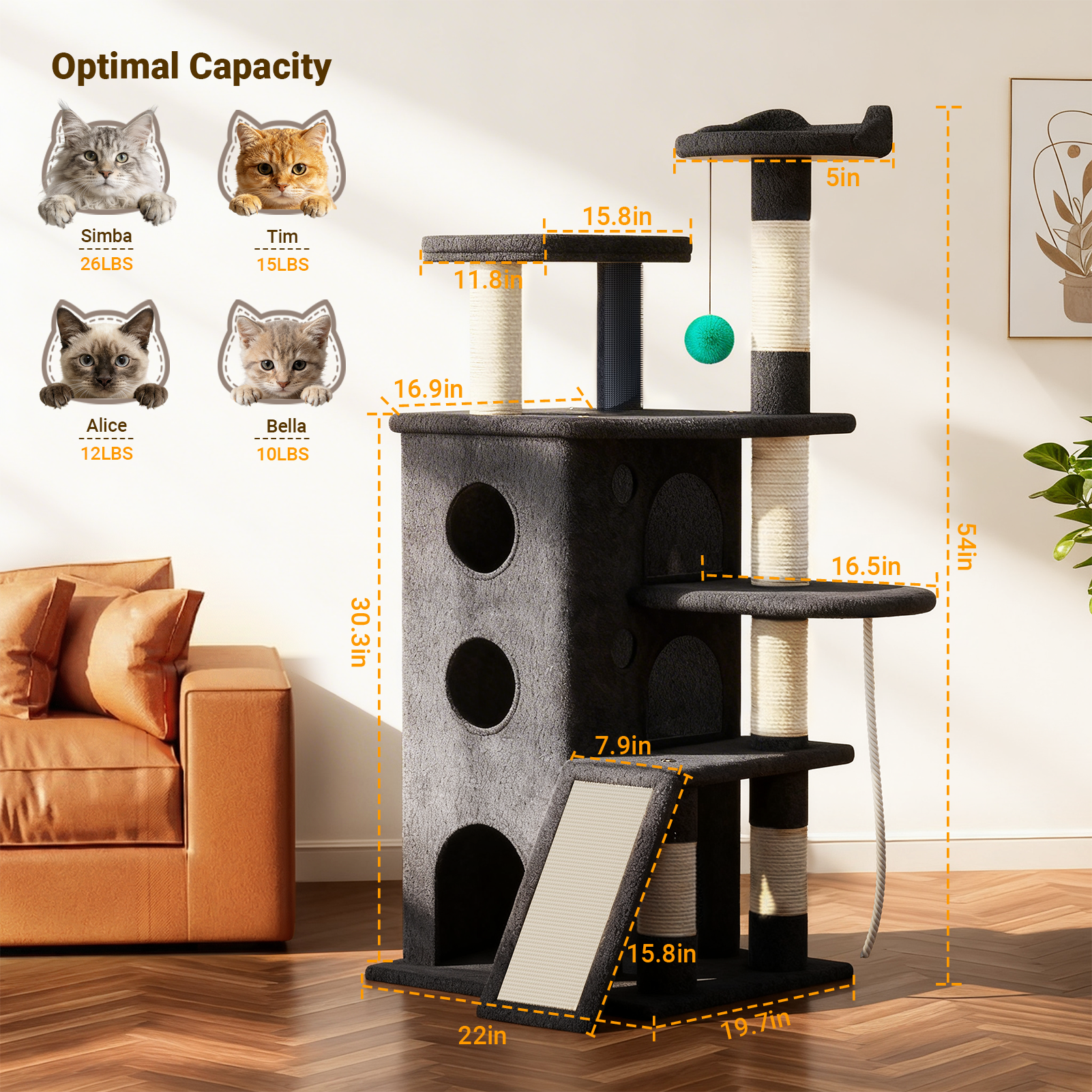CT26 Heavy Duty Cat Tree Tower for Cats Fits Kittens to XL Maine Coons