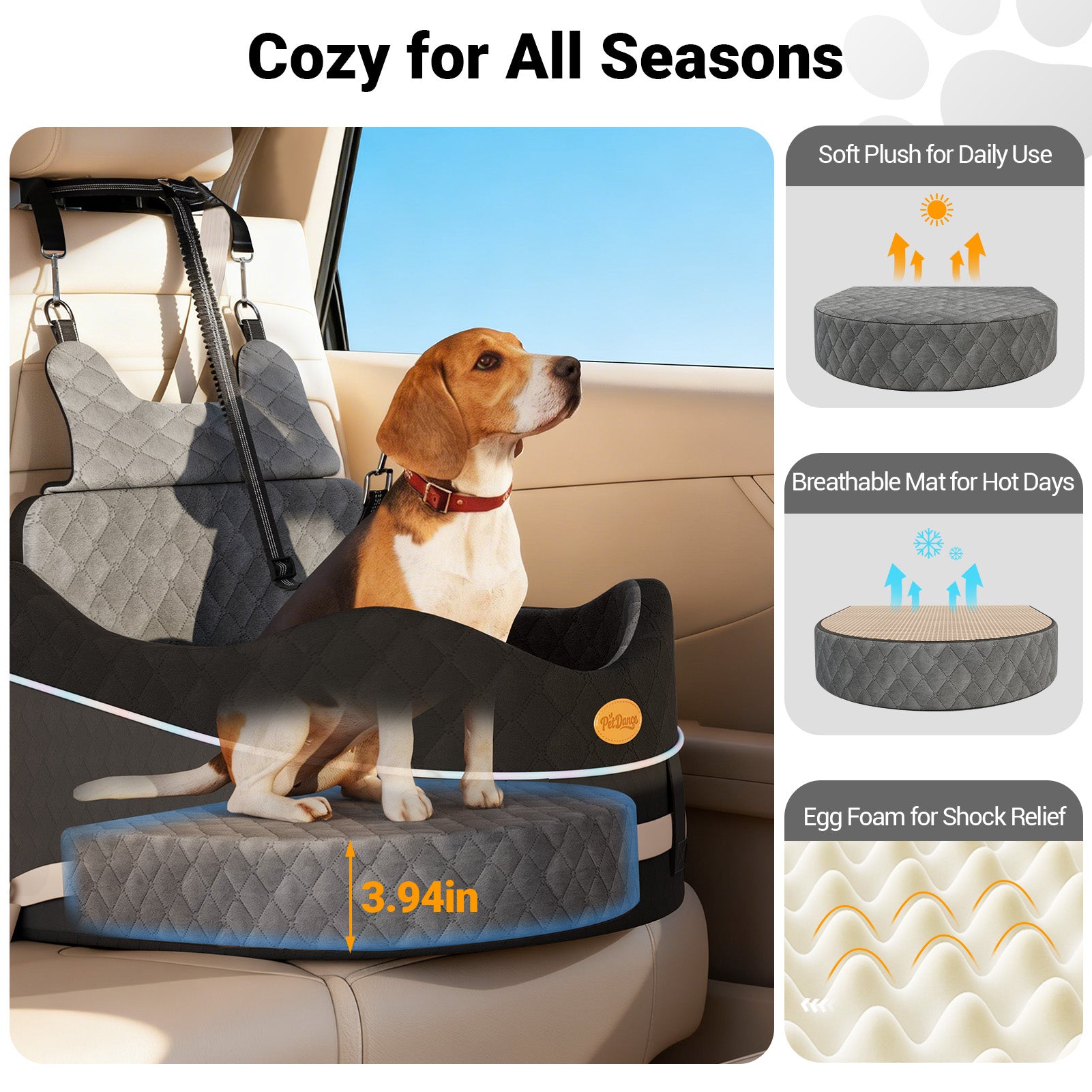 DB16 Dog Car Seat for Small Medium Dogs, Safety Design 3-Point Fixed Pet Travel Seat