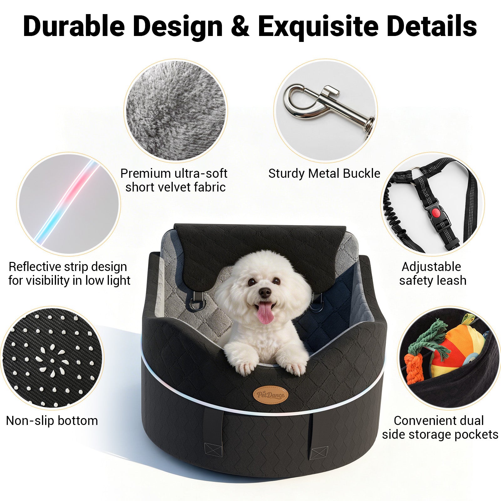 DB16 Dog Car Seat for Small Medium Dogs, Safety Design 3-Point Fixed Pet Travel Seat