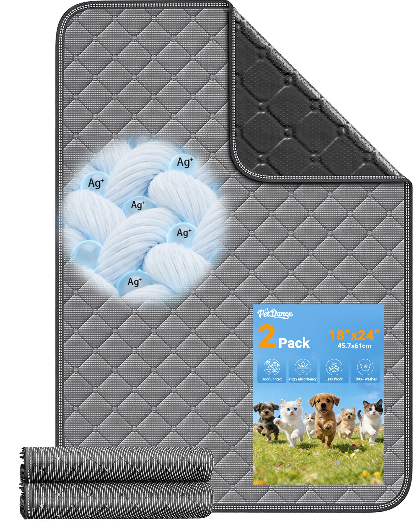 TP36 S (18“ x 24") Washable Pee Pads for Dogs,【Silver-Ion Infused Fabric】 Clean & Odor Control