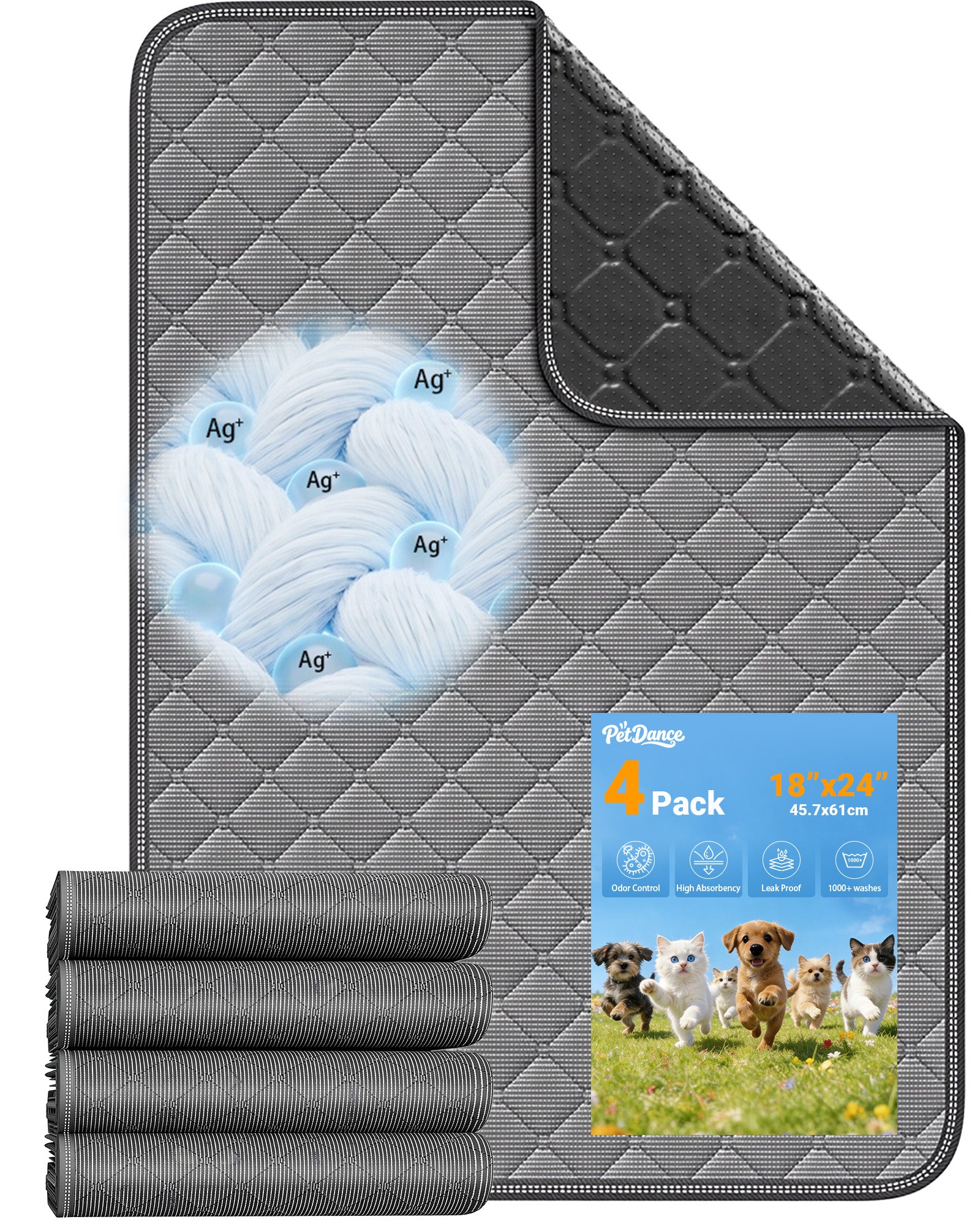 TP36 S (18“ x 24") Washable Pee Pads for Dogs,【Silver-Ion Infused Fabric】 Clean & Odor Control