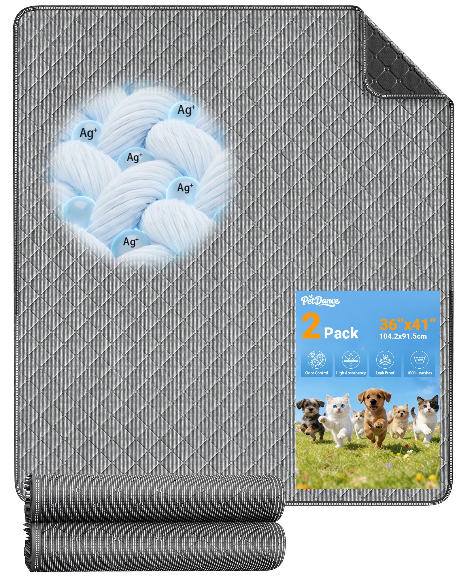 TP36 XL (36“ x 41") Washable Pee Pads for Dogs,【Silver-Ion Infused Fabric】 Clean & Odor Control
