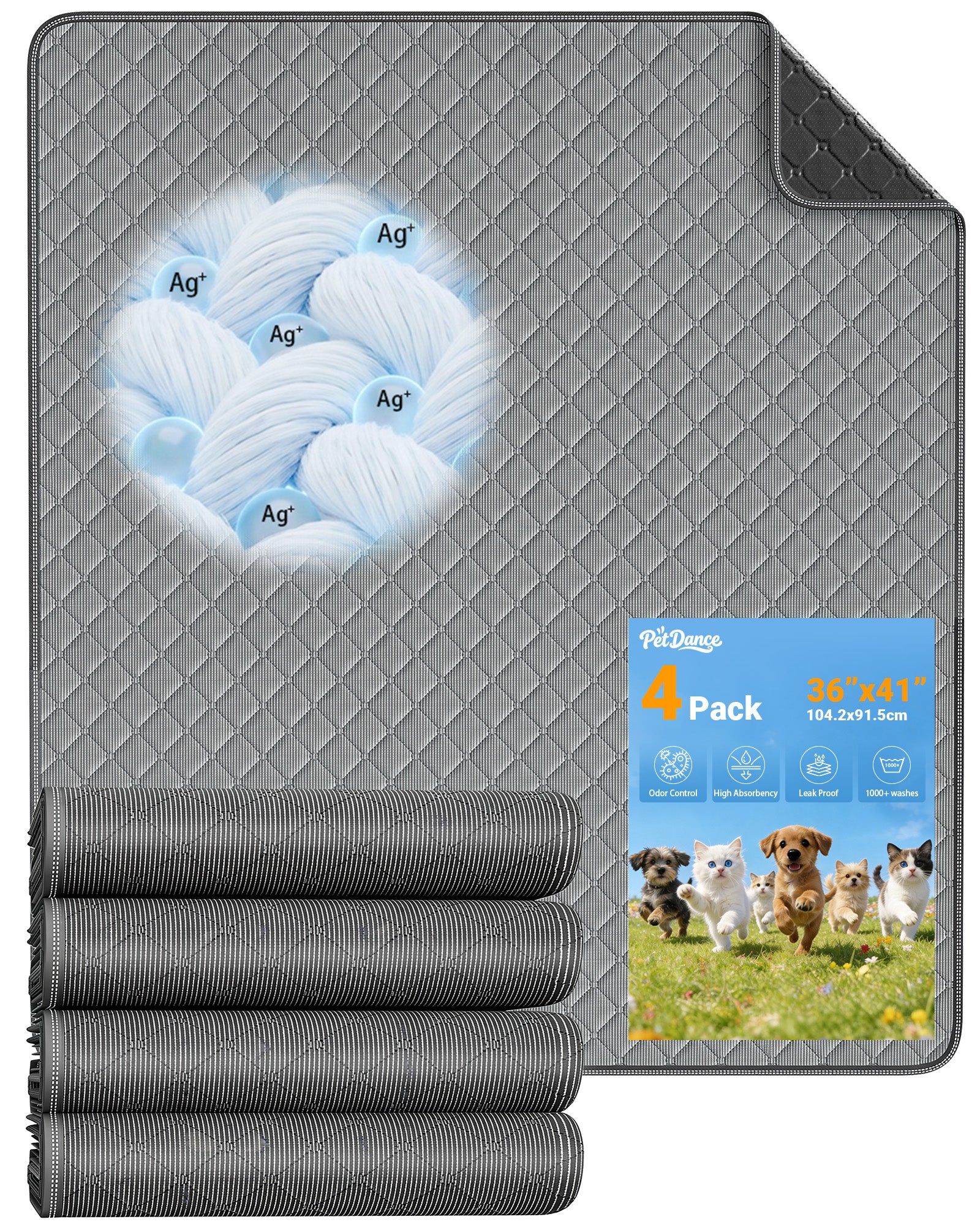 TP36 XL (36“ x 41") Washable Pee Pads for Dogs,【Silver-Ion Infused Fabric】 Clean & Odor Control